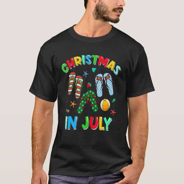 Camiseta Natal Em Julho Chinelos Férias De Verão Praia (Frente)