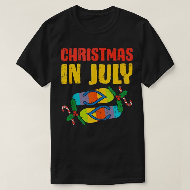 Camiseta Natal Em Julho Chinelos Verão Praia Homens (Frente do Design)