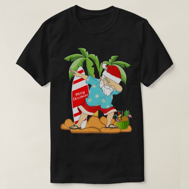 Camiseta Natal Em Julho Dabbing Papais noeis Melancia Verão (Frente do Design)