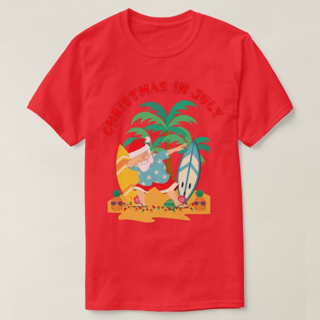 Camiseta Natal em julho Dabbing Papais noeis Tropical Beach (Frente do Design)