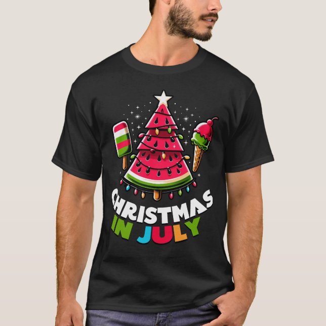 Camiseta Natal Em Julho De Melancia De Verão Árvore De Pico (Frente)