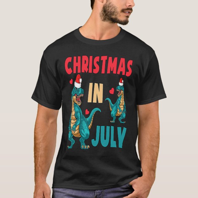 Camiseta Natal Em Julho Dinossauro Xmas Santa Hat Kids Rex (Frente)