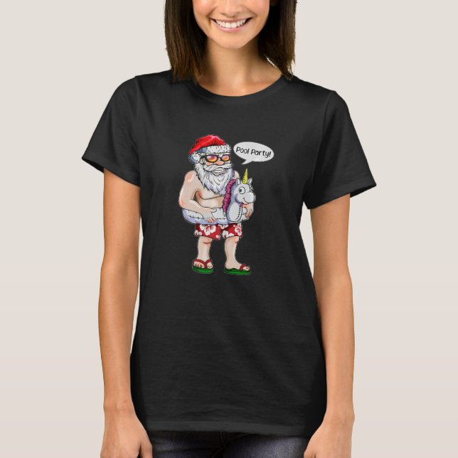 Camiseta Natal Em Julho Feriado Santa Claus Piscina Unicorn (Frente)