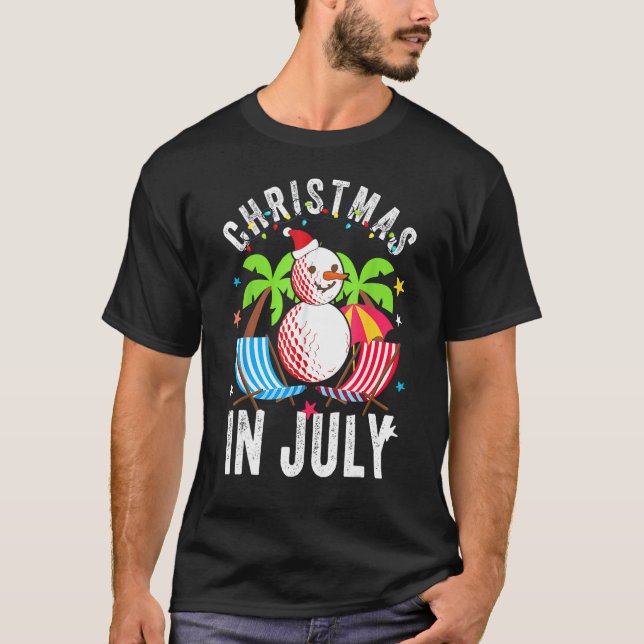 Camiseta Natal Em Julho Festa De Golfe Ball Santa Hat Verão (Frente)
