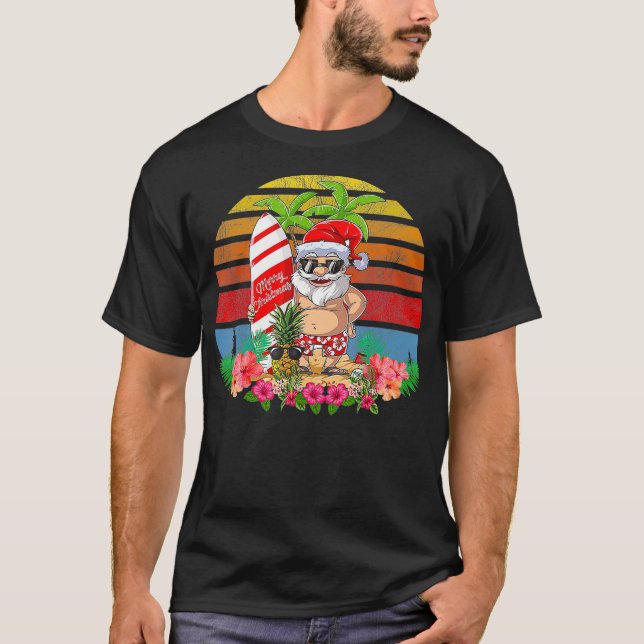 Camiseta Natal Em Julho Festas Papais noeis Surfando (Frente)