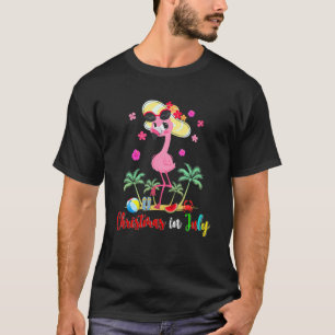 Camiseta Natal Em Julho Flamingo Cento Na Praia Verão Va