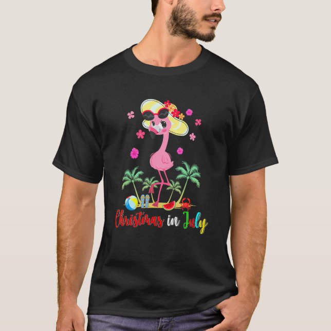 Camiseta Natal Em Julho Flamingo Cento Na Praia Verão Va (Frente)