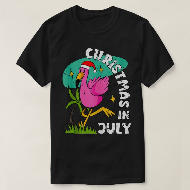 Camiseta Natal Em Julho Flamingo Cute Beach Summer Chris (Frente do Design)
