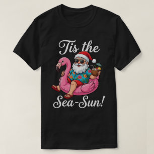 Camiseta Natal em Julho   Flamingo Divertido do Papai Noel 