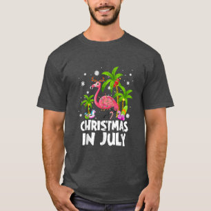 Camiseta Natal Em Julho Flamingo Palm Tree Beach Summer