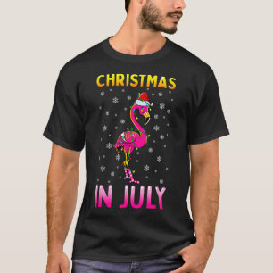 Camiseta Natal Em Julho Flamingo Rosa Festa Divertida De Na
