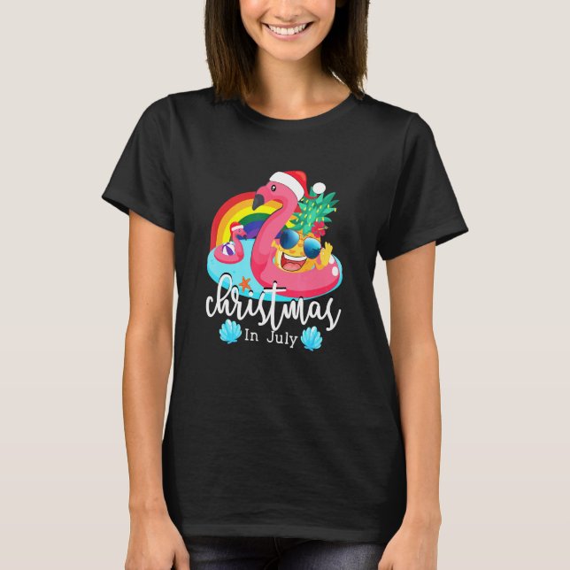Camiseta Natal Em Julho Flamingo, Rosa, Havaiano, Verão Ki (Frente)