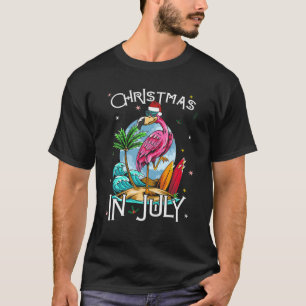 Camiseta Natal Em Julho Frio Rosa Flamingo Santa Hat