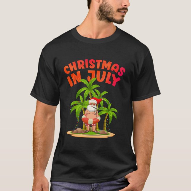Camiseta Natal Em Julho Havaí Papai Noel Tee Havaiano (Frente)
