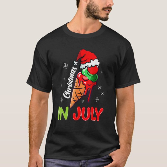 Camiseta Natal Em Julho Icecream Santa Hat Férias De Verão (Frente)