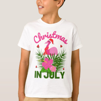 Camiseta Natal em julho lindo papai noel flamingo