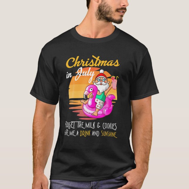 Camiseta Natal Em Julho Me Dê Um Bebendo De Sumo E Sol (Frente)