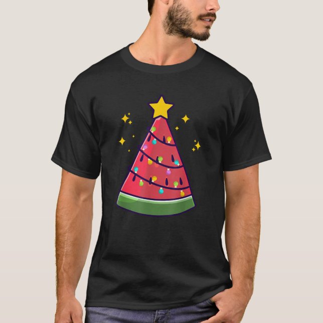 Camiseta Natal Em Julho Melancia Verão Xmas Fofo De Árvore (Frente)