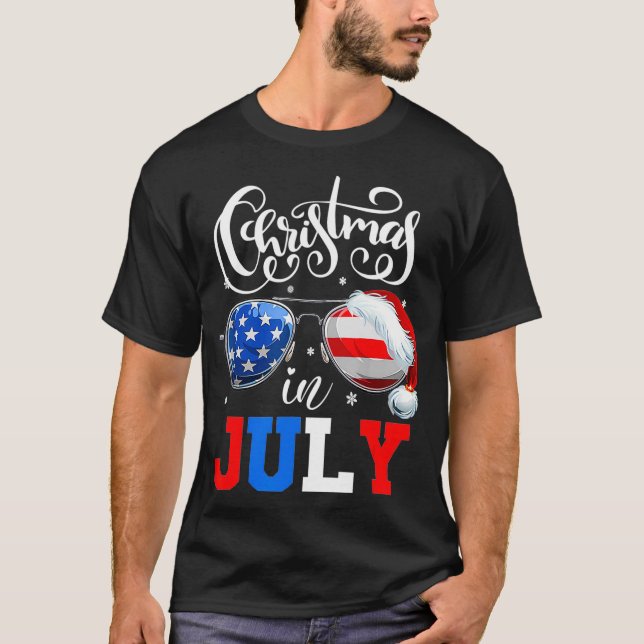 Camiseta Natal em julho — Óculos de sol americanos — Parte  (Frente)