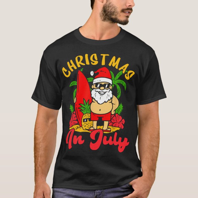 Camiseta Natal Em Julho Papai Noel Férias Homens De Verão (Frente)