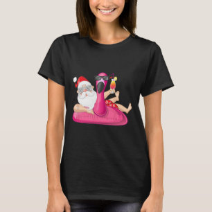 Camiseta Natal Em Julho Papai Noel Havaí Flamingo Verão Fér