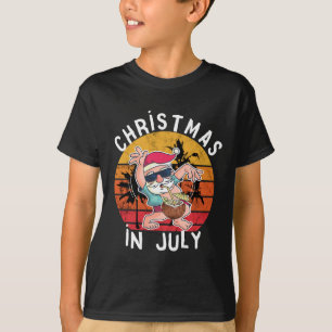 Camiseta Natal Em Julho Papai Noel Havaiano Drink Pôr do So