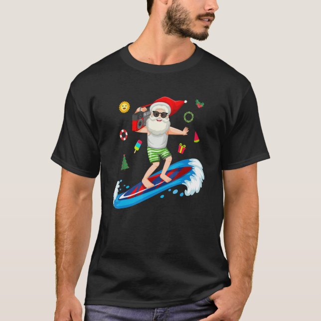 Camiseta Natal Em Julho Papai Noel Surfing Summer Celeb (Frente)