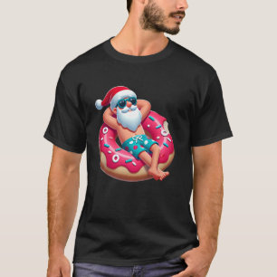 Camiseta Natal em Julho Papai Noel Tropical em Flutuador de