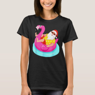 Camiseta Natal Em Julho Papais noeis A Relaxar Num Flamingo