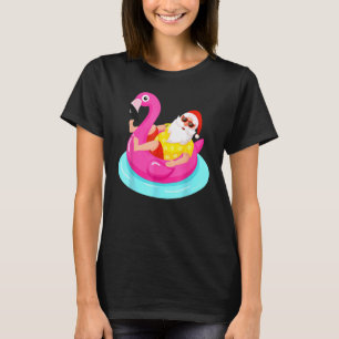 Camiseta Natal Em Julho Papais noeis A Relaxar Num Flamingo