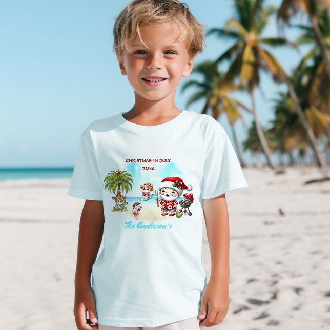 Camiseta Natal Em Julho Papais noeis Bonitos Crianças De Ve (Christmas In July Cute Santa Summer Name Kids T-Shirt)