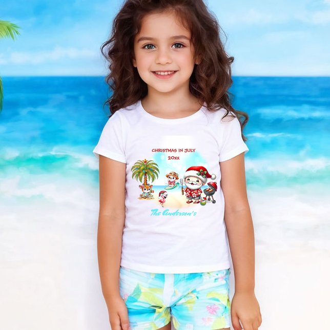Camiseta Natal Em Julho Papais noeis Bonitos Nome De Verão  (Christmas In July Cute Santa Tropical Summer Name Girls' T-Shirt)