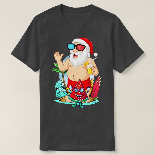 Camiseta Natal Em Julho Papais noeis De Férias Na Praia Cla (Frente do Design)