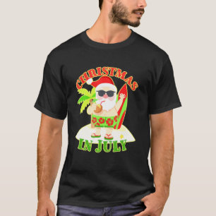 Camiseta Natal Em Julho Papais noeis Do Xmas Surfboard Beac