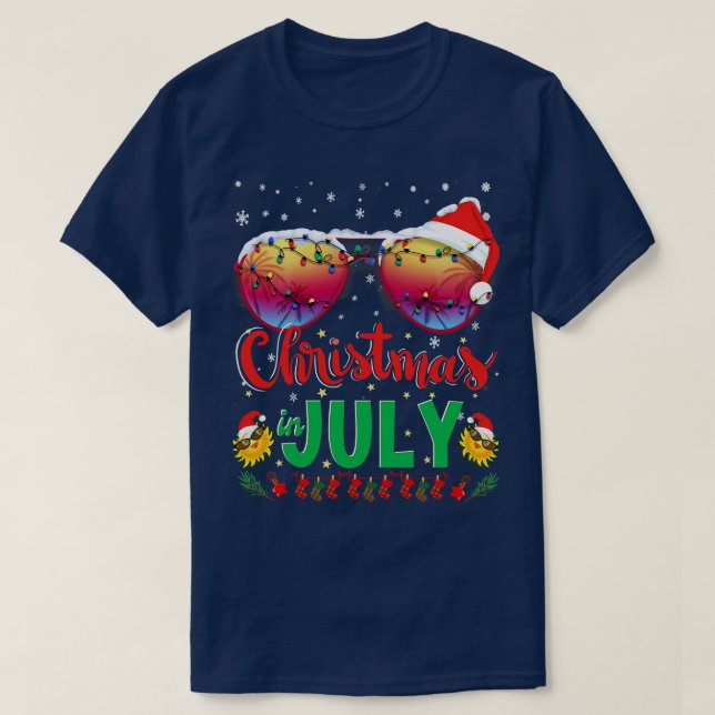 Camiseta Natal em julho Papais noeis Férias de Verão Óculos (Frente do Design)