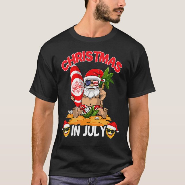 Camiseta Natal Em Julho Papais noeis Férias De Verão Praia (Frente)
