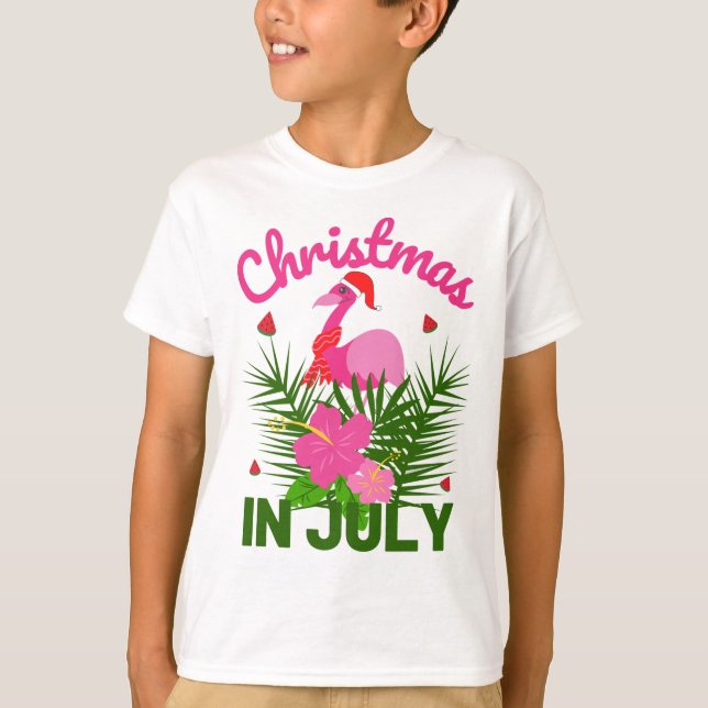 Camiseta Natal em julho papais noeis flamingo bonitinhos (Frente)