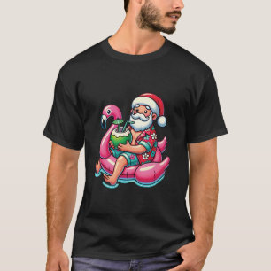 Camiseta Natal em julho Papais noeis Flamingo Piscina Float