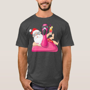 Camiseta Natal em julho Papais noeis Havaí Flamingo Summer