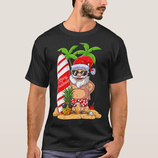 Camiseta Natal Em Julho Papais noeis Havaí Surfing Summer C (Frente)