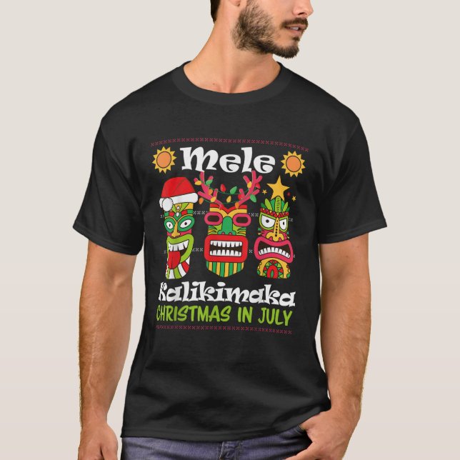 Camiseta Natal Em Julho Papais noeis Havaianos Tiki Mele Ka (Frente)