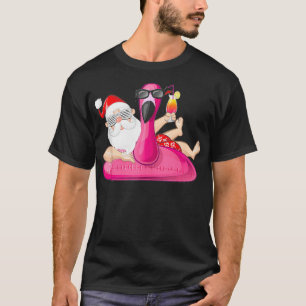 Camiseta Natal em julho Papais noeis Hawaii Flamingo Summer