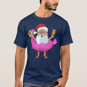 Camiseta Natal em julho Papais noeis Hawaii Sunglass Flamin