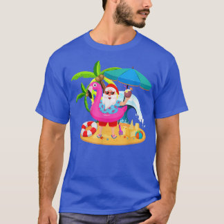 Camiseta Natal em julho Papais noeis hawaii Sunglass Flamin