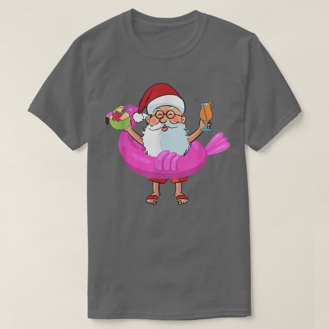Camiseta Natal em julho Papais noeis Hawaii Sunglass Flamin (Frente do Design)