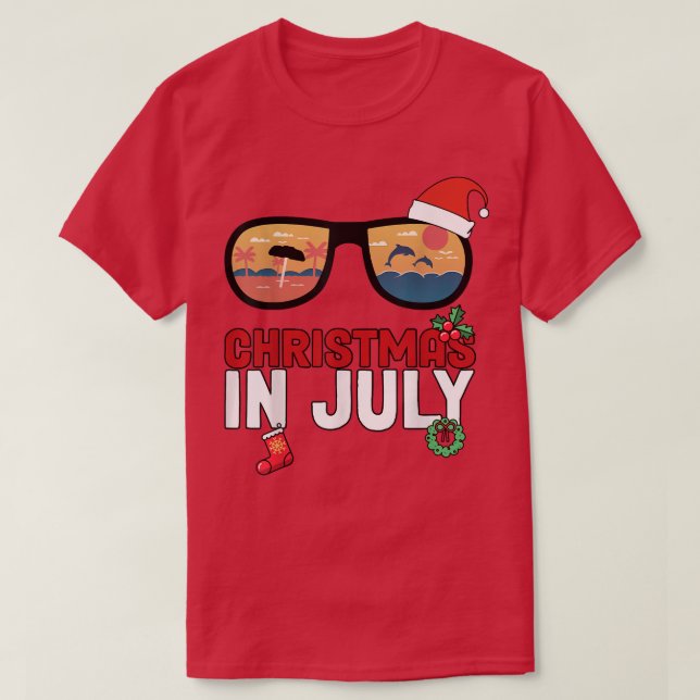 Camiseta Natal Em Julho Papais noeis Hawaii Sunglass Summer (Frente do Design)