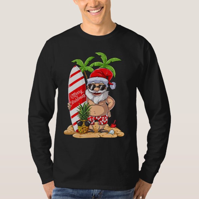 Camiseta Natal Em Julho Papais noeis No Havaí Surfing Summe (Frente)