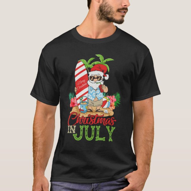 Camiseta Natal Em Julho Papais noeis No Havaí Surfing Summe (Frente)