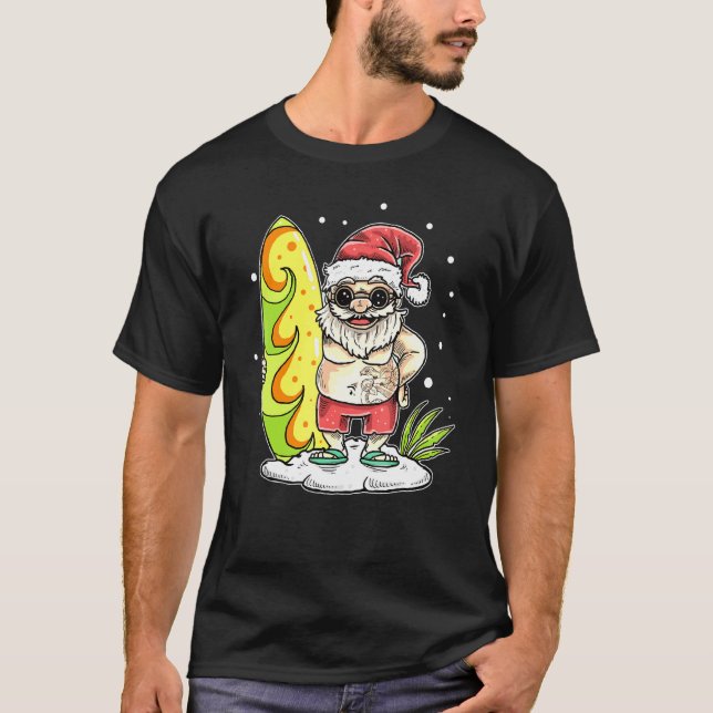 Camiseta Natal Em Julho Papais noeis No Havaí Surfing Summe (Frente)