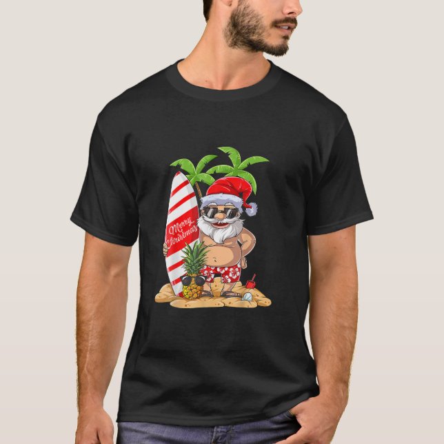 Camiseta Natal Em Julho Papais noeis No Havaí Surfing Summe (Frente)
